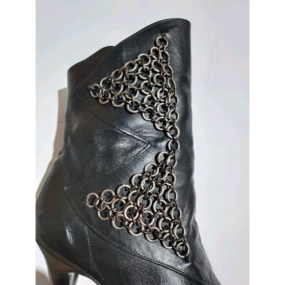 Two Lips Black Leather Boots With Chains Vintage 1980 Size 6 Roughrider - Picture 3 of 11